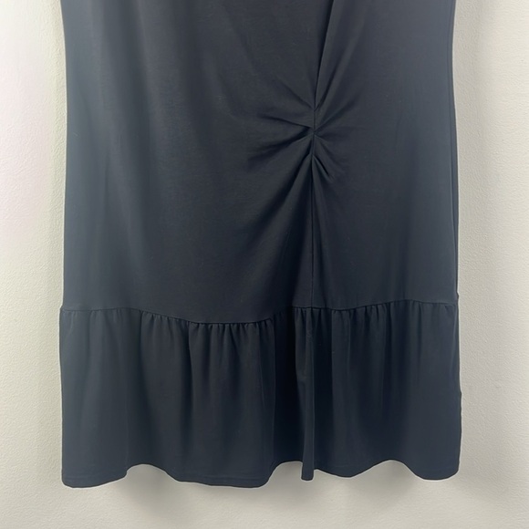 Garnet Hill Easy Tee Black Ruched Ruffle Shirt Dress Womens Size M Minimalist - Picture 5 of 9